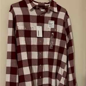 Sonoma Men's Burgundy and White Checkered Shirt